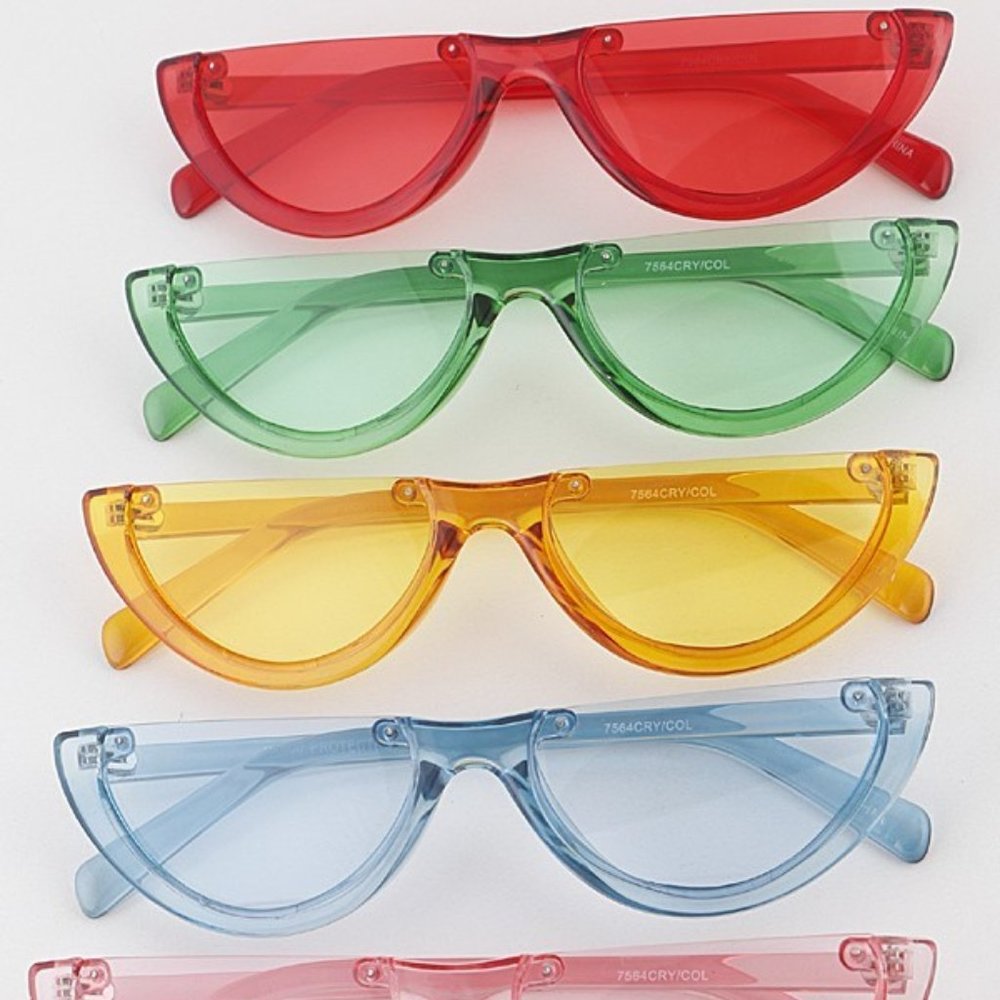 Half moon lenses Summer Fall fashion transparent Red Green Pink Yellow Green Blu - Picture 2 of 5
